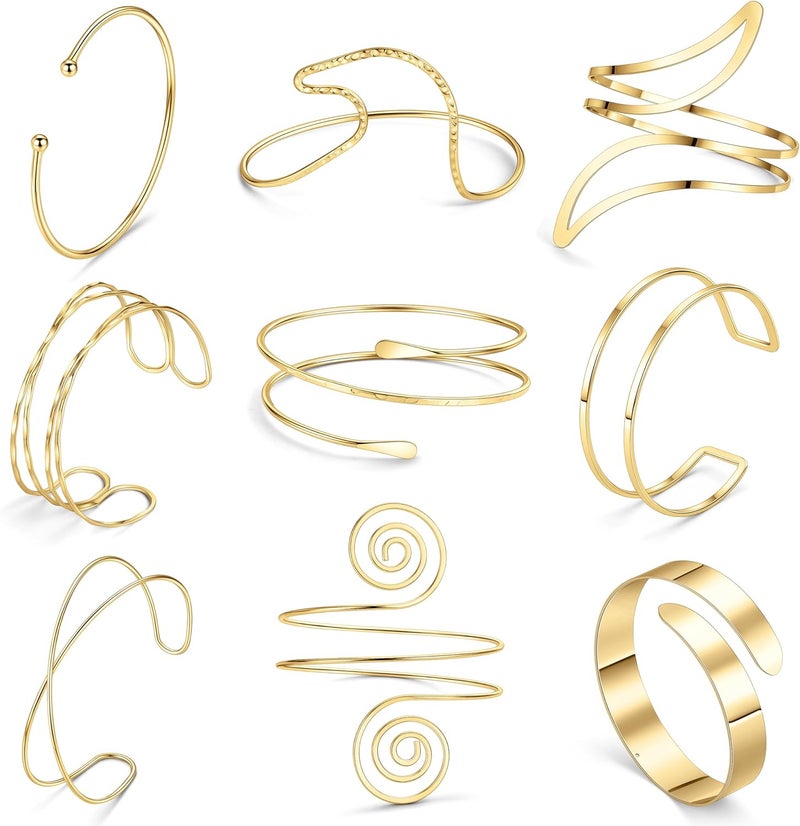 SAMOCO 9Pcs Gold Arm Cuff Jewelry for Women Upper Arm Cuff Bracelets Bangle Armlet Adjustable Armband Cuff Bracelet Set Jewelry - Image 1